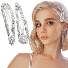 WLLHYF 2Pcs Rhinestone Hair Clips Metal Snap Hairpins Bling Crystal Hair Barr...