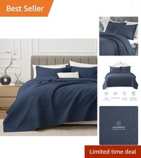 All-Season King Size Quilt Set with Geometric Squares - Stylish  Durable