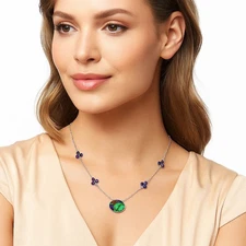 Multi Copper Turquoise & Amethyst 925 Sterling Silver Necklace Jewelry N-1004