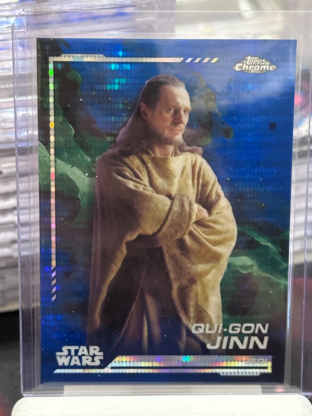 2024 Topps Chrome Star Wars Qui-Gon Jinn Blue Pulsar #128