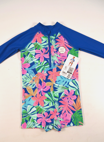 Nwt's Members Mark Baby Rashguard Swimsuit Girls Boys Blue Floral Zipper Snaps