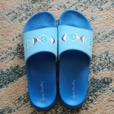 Vera Bradley Womens Size L 9-10 Beach Slides Comfort Go Fish Blue Sandals 