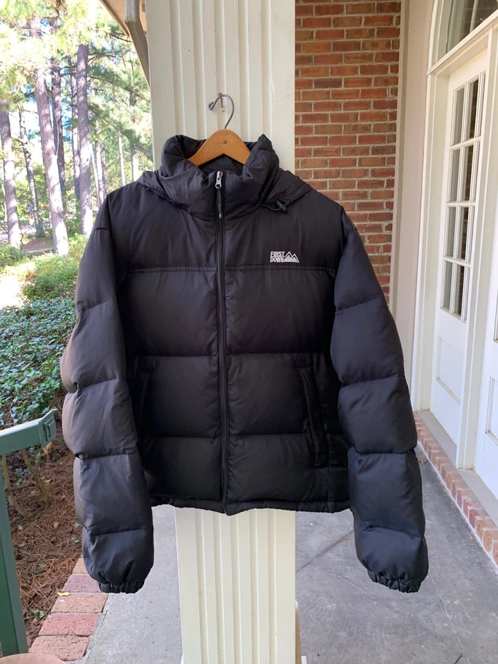 Chaqueta acolchada negra First Down 1982 para hombre XL pluma gruesa logotipo soplado exterior Foto 2 de 4