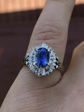 2Ct Oval Cut Lab-Created Sapphire Halo Engagement Ring 14K Yellow Gold Plated