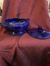 Cobalt Blue Tureen Large Gloss Finish with Lid Unmarked