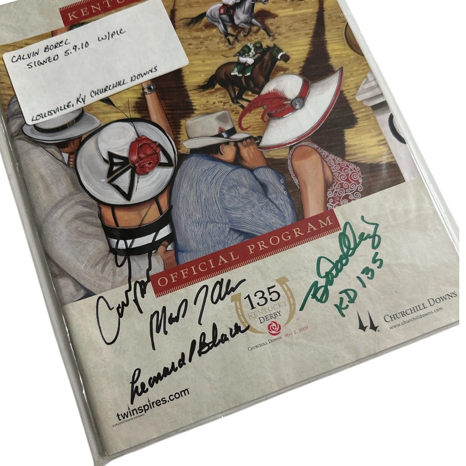 Calvin Borel FIRMADO x4 2009 Kentucky Derby Program! Jockey, entrenador y dueño RARO Foto 2 de 4