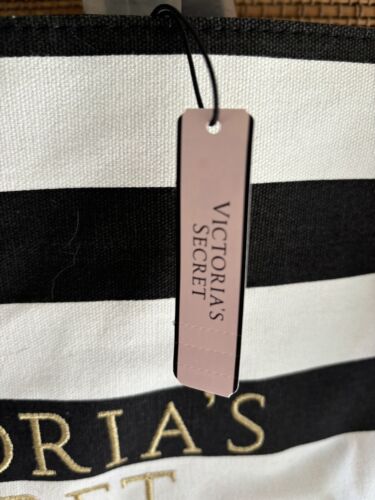 Victoria’s Secret Stripe Black & Pink Crossbody Strap WeekendTravel Bag Tote - Picture 4 of 7
