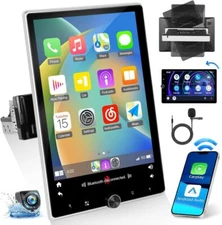 Singel 1DIN Rotatable 10.4" Android13 Touch Screen Car Stereo GPS Radio + Camera