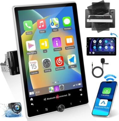 Double 2DIN Rotatable 10.4'' Android13 Touch Screen Car Stereo GPS Radio + Camera