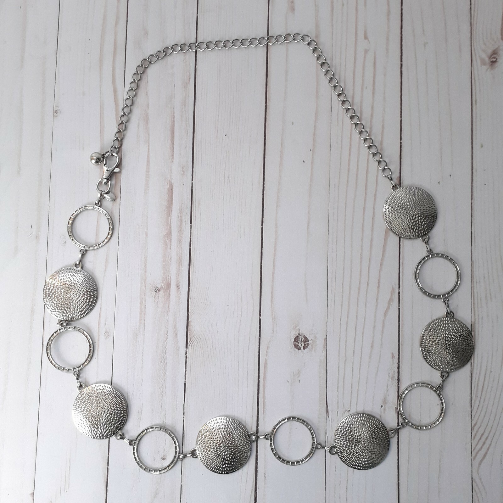 Solid Disc & O-Ring Circle Silvertone Chain Belt - image 1