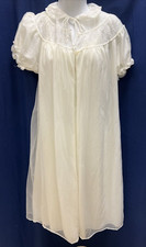 VTG VAN RAALT MYTH IVORY EMBROIDERED BABY DOLL GOWN NEGLIGEE PIEGNOIR SET 34 S