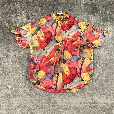 VTG The Limited Shirt Womens Small S Pink Red Silk Baggy Abstract Art Print 80s