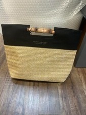 Donna Karan Cashmere Mist woven Straw Tote Bag / Hand bag / Bamboo style Handle