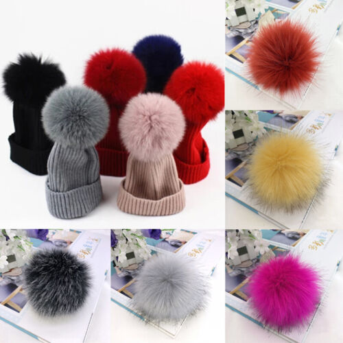 Faux Fur Pompom Balls Fluffy Plush Hairball Handmade Hat Cap Scarves Decor 12cm - Afbeelding 1 van 31