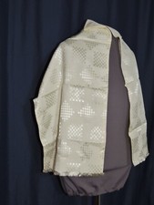 Vintage 1930's Ivory Rayon Long Scarf w Geometric Deisgn