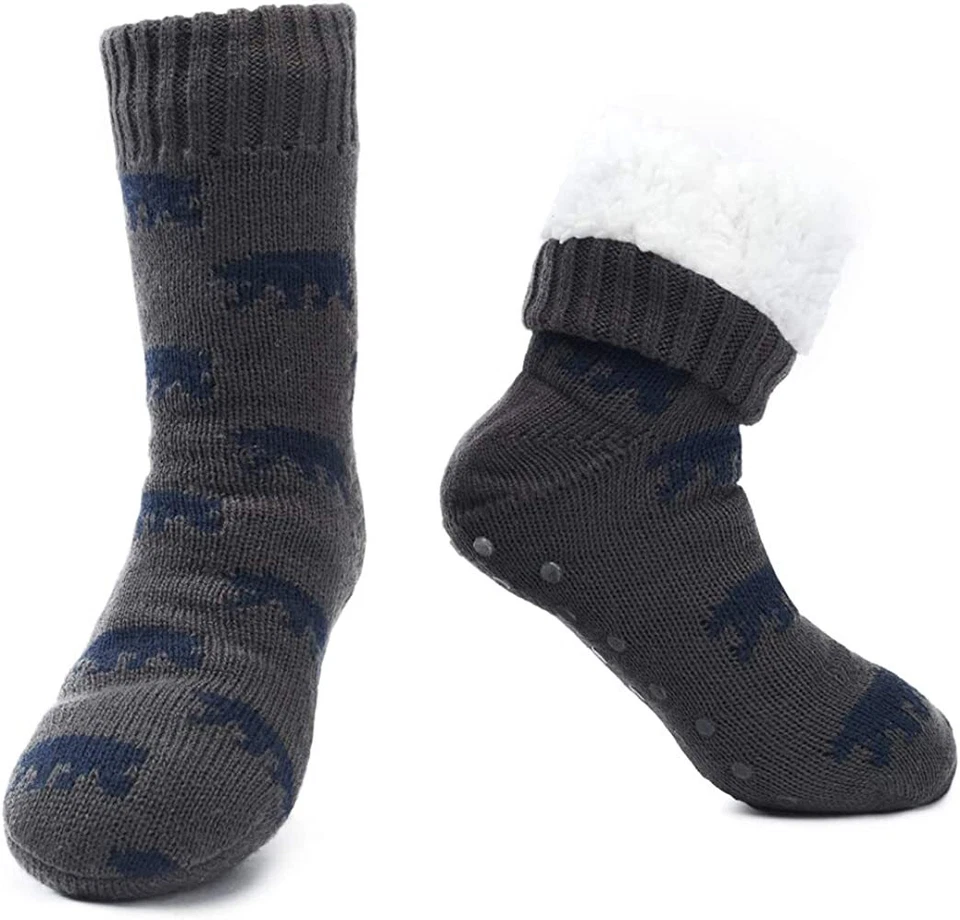 Mens Winter Sherpa Fleece Lined Thick Fuzzy Cozy Thermal Non-Skid Slipper Socks - Image 3 of 4