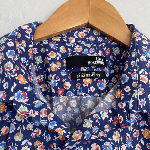 Love Moschino Floral Dress Shirt Men Size 42 Blue Button Down Cotton Long Sleeve - Picture 4 of 13