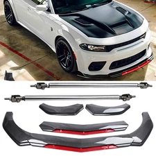 For Dodge Charger Front Bumper Lip Spoiler Splitter Strut Rod Carbon Fiber B