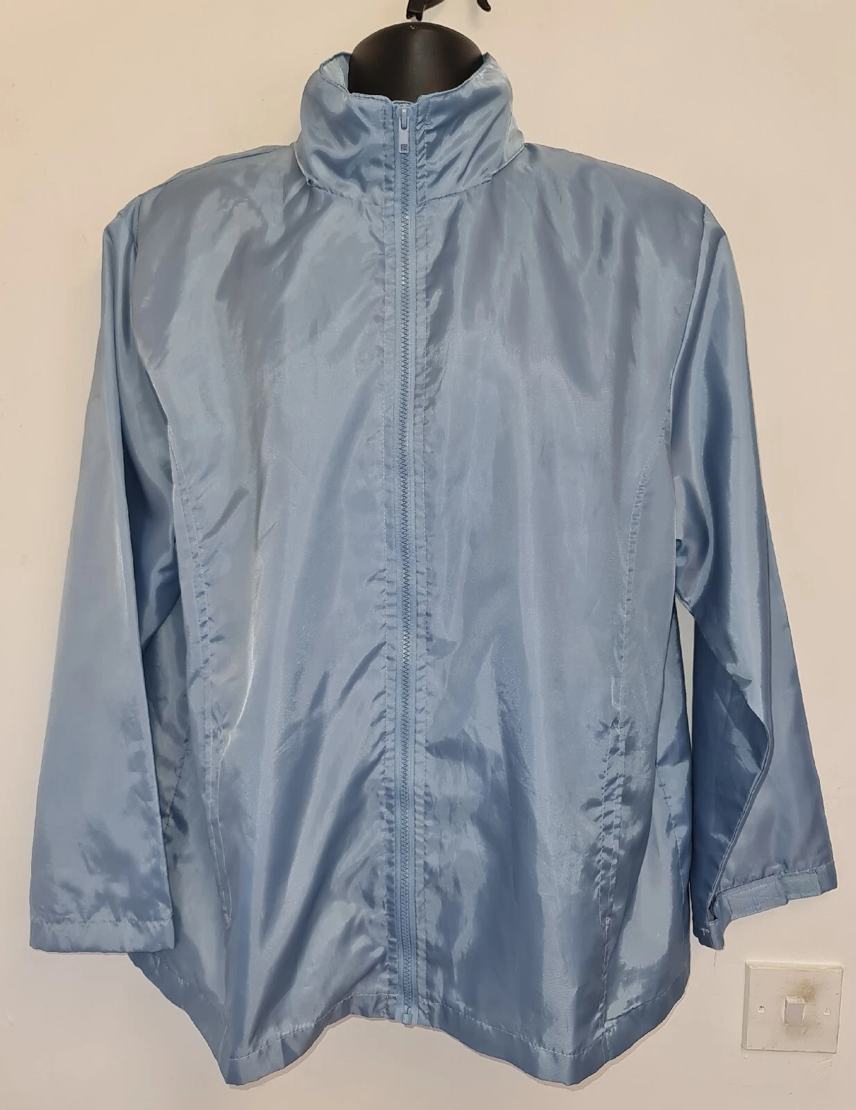 Vintage 1970s Zip Up Rain Coat Hidden Hood Retro Size 18