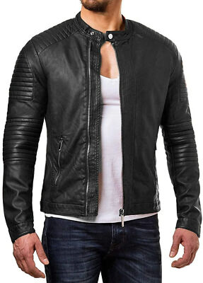 Men's Black Leather Jacket 100% Real Lambskin Slim Fit Stylish CafeRacer Jacket