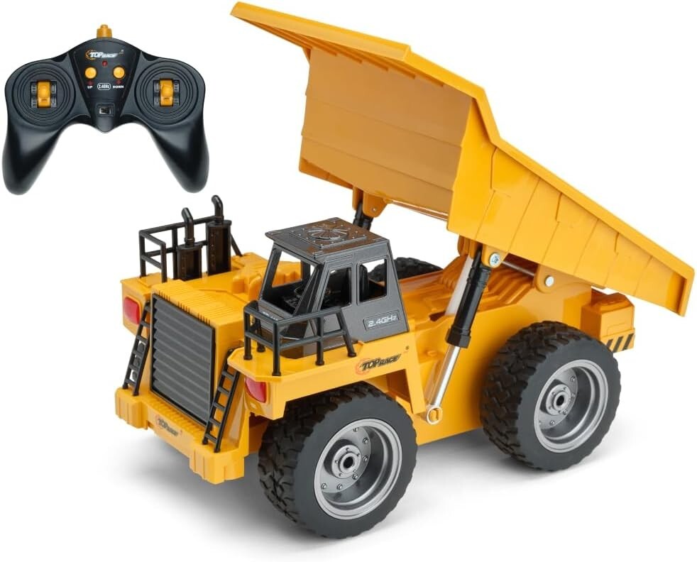 Top Race RC Remote Control Dump Truck Toy Alloy Metal and Plastic 4WD with Heavy