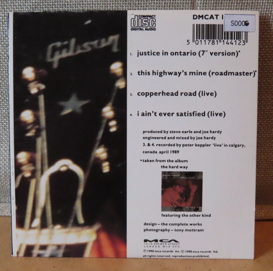 STEVE EARL AND THE DUKES CD SINGLE "JUSTICE IN ONTARIO" - Image 2 of 2