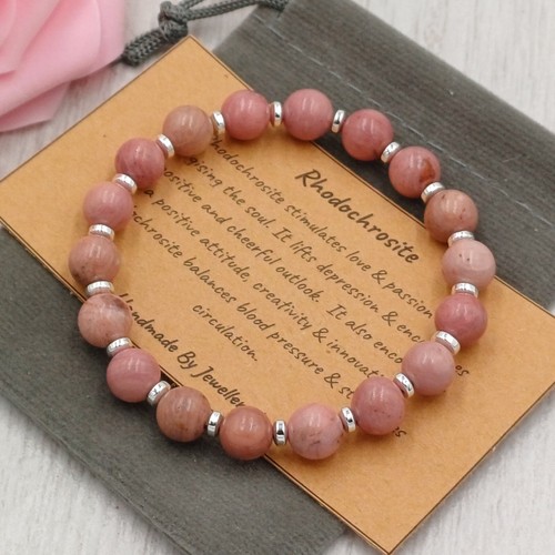 RHODOCHROSITE Bracelet Stretch Handmade + Gift Bag & Card Crystal Gemstone 6/8mm - Picture 2 of 12