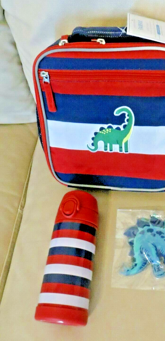 PONY Scuola Pottery Barn Disney LUNCH BOX + BOTTIGLIA ACQUA dinosauro striscia rossa pre k 