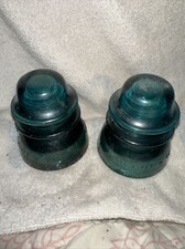 Vtg Lot of 2 Hemingray No. 42 Glass Insulators Aqua Blue Teal Green Made in USA