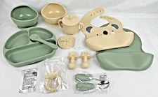 17-piece O'doe Baby-Led Silicone Weaning/Feeding Supplies - Green/Cream - NEW