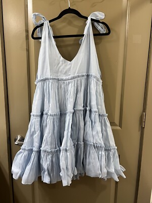 innika choo blue dress Innika Choo Blue Maxi Dress w/Orange Floral Embroidery & Tie Straps OS –  Vintage Vogue main image 1