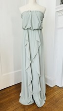 Anthropologie BHLDN Cove Strapless Ruffle Full Length Dress Sage Green SZ Small