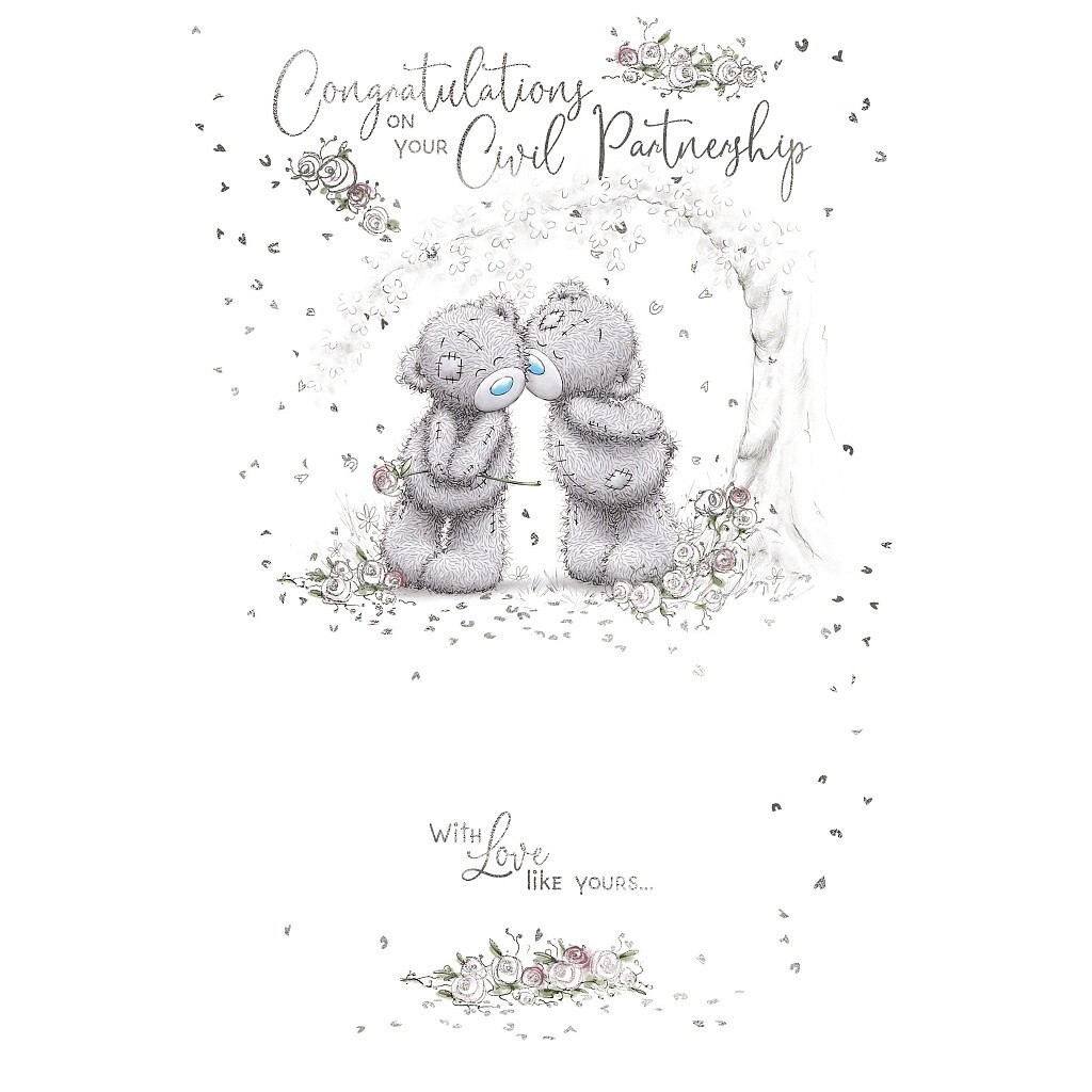 Civil Partnership Congratulations Card. 9"" Civil Ceremony Card. Silver foiling.