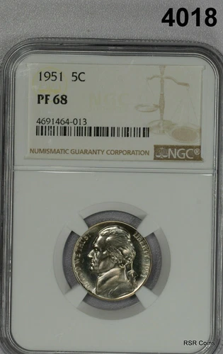 1951 JEFFERSON NICKEL NGC CERTIFIED PF68 PALE CAMEO PALE YELLOW! #4018