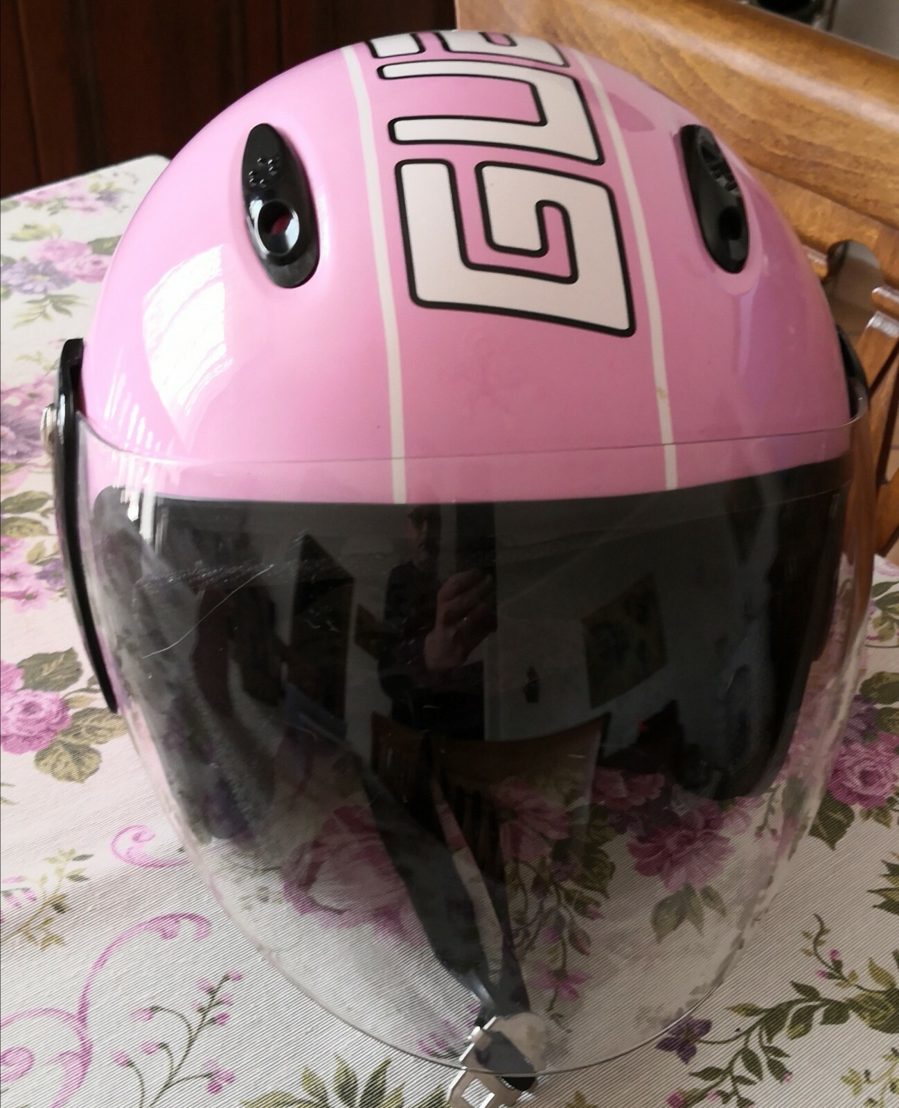Casco jet moto scooter visiera omologato E9 pink guardian