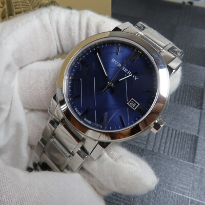 New Burberry BU9031 Blue Check Dial Stainless Steel 38mm Unisex