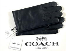 NEW COACH Size L Men's Gloves Black Embossed Leather 100 Wool Lined TECH 180
