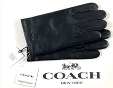 NEW COACH Size XL Men's Gloves Black Embossed Leather  100% Wool Lined TECH $190