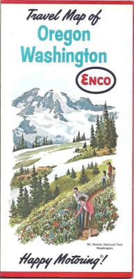 1963 ENCO HUMBLE OIL Road Map OREGON WASHINGTON Seattle Portland Spokane Rainier