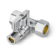 EFIELD 5/8" OD Compr. x 5/8" OD Compr. x 3/8" OD Compr. Tee Stop Valve 1/4 Turn
