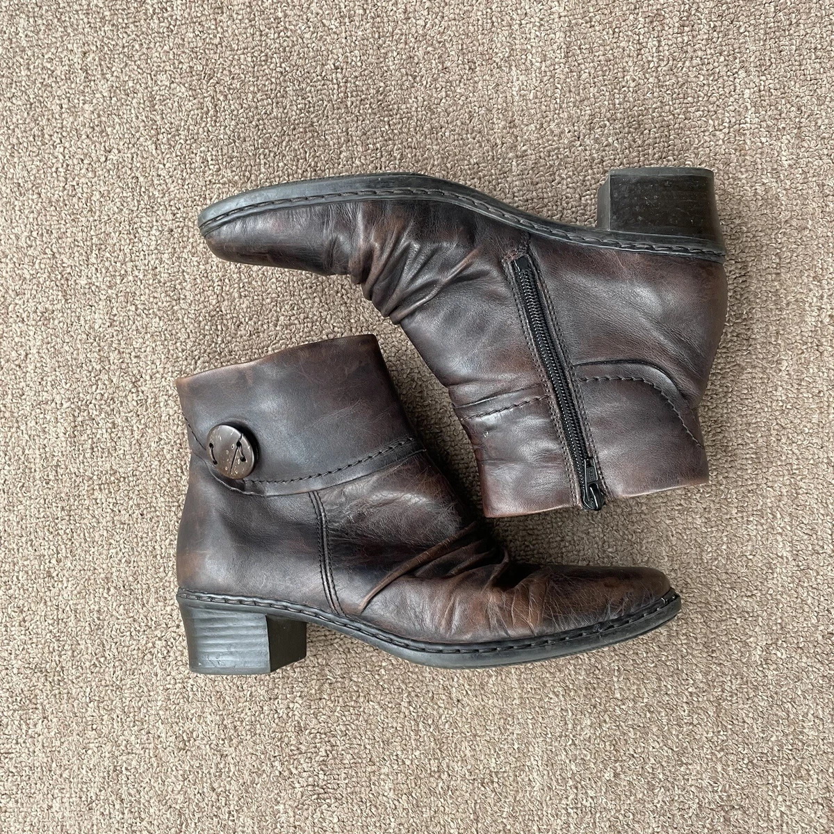 Reiker brown leather slouch ankle boots button detail 37 US size 6