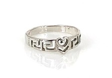 Vintage Unisex .925 Sterling Silver Double Heart  Greek Key Band Ring, Size 9.5