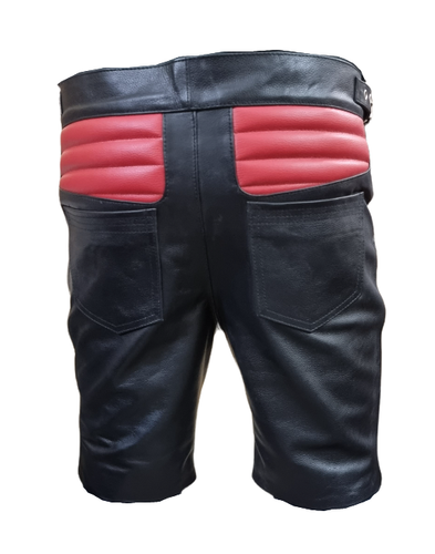 Herren Echtleder Shorts schwarz & rot Leder Shorts mit vorne Schnürverschluss - Bild 3 von 5