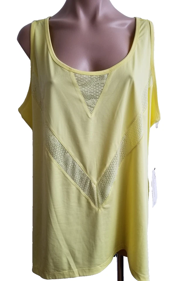 Camiseta sin mangas Nanette Lepore Play para mujer de malla amarilla y espalda recortada talla grande 1X Foto 2 de 4