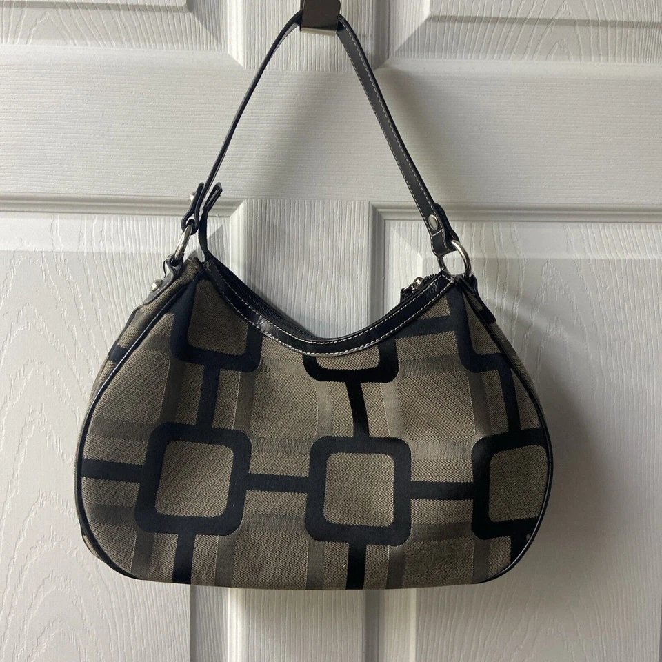 Nine West Purse Handbag Top Handle Satchel Tan Black Zip Top Fashion - Image 2 of 4