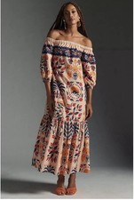 Farm Rio Anthropologie Women's Off The Shoulder Maxi Dress Boho Floral