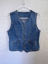 Vintage Blue Denim Vest Women's Button Front Sleeveless Jean Vest