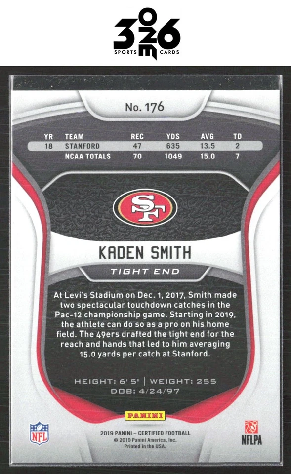 Kaden Smith 2019 Panini Certified Mirror Orange Rookie #176 - Image 2 of 2