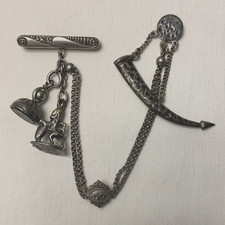 Antique Russian .84 Silver Men's Vest Pins Fob Seal Chains Tiflis Baron Monogram