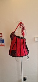 Ann Summers Red Black Lace Corset Bustier Size 12 Boned Lingerie Halterneck